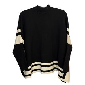 Chicos Black and White Stripe  Poncho Sweater L/XL